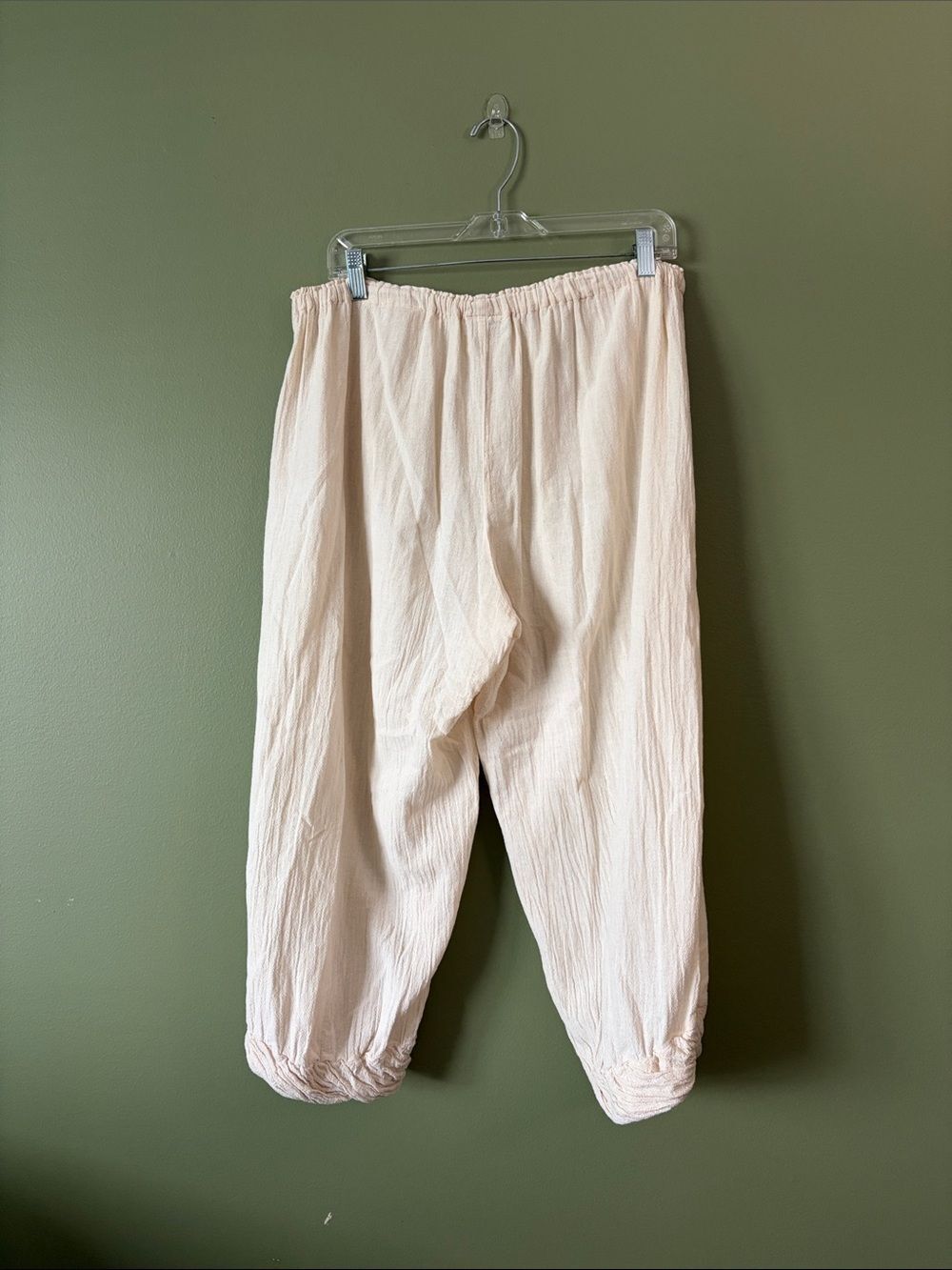 Oh My Gauze 100% Cotton Ivory Off White Pull On Flowy Cropped Pants Sz 3 XXL - Picture 6 of 7